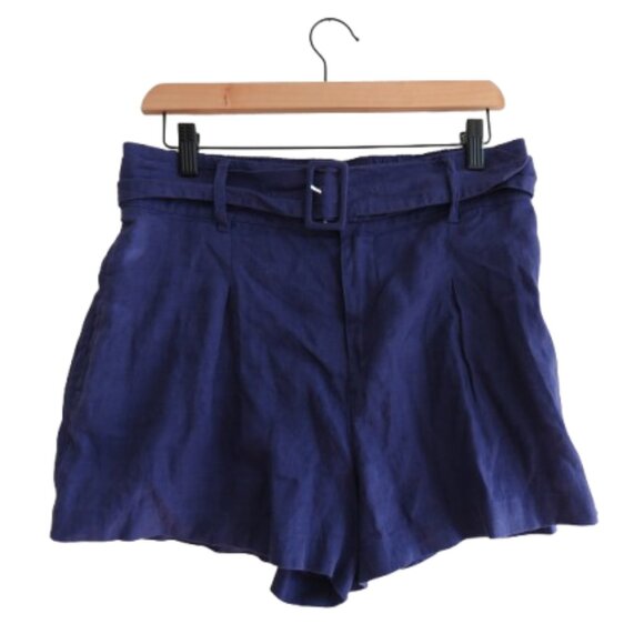 JOIE 100% Linen Belted Pleated Pocket Shorts in Purple Preppy - Size M - Picture 1 of 13